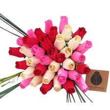 Valentines Day Red Pink White Flower Bouquet The Original Wooden Rose 1,2,3 Doz