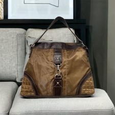 Women's Brown Nylon  Leather Shoulder Bag with Zip Pocket  Comfy Strap