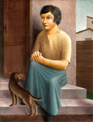 Georg Schrimpf "M?dchen mit Hund" Green Artwork PAPER or CANVAS Fine Art Print