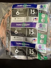 Bare Copper Type Solid 6 AWG Soft-Drawn 15 Feet Annealed Copper 