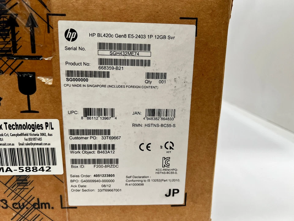 HPE ProLiant BL460C G8 E5-2403/1.8GHz 1P 12GBR Blade Server 668359-B21 - Image 2 of 3