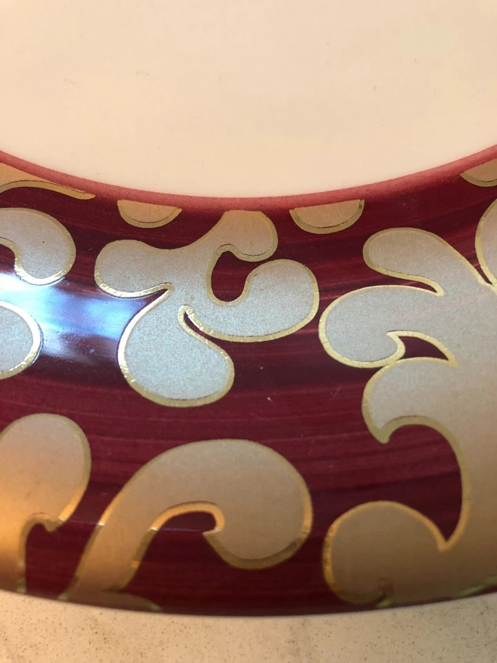 Crate&Barrel 16EA Dinner & Salad plates red/gold CERAMICA F.GIORGI VARM Holiday - Image 4 of 4