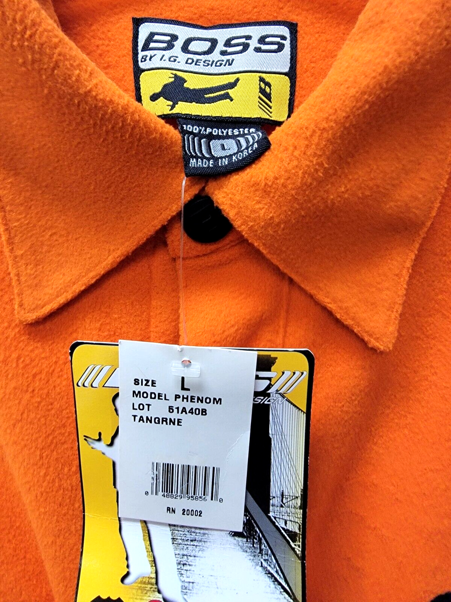Vintage Boss IG Design Size Large Fleece Long Sleeve Shirt Orange