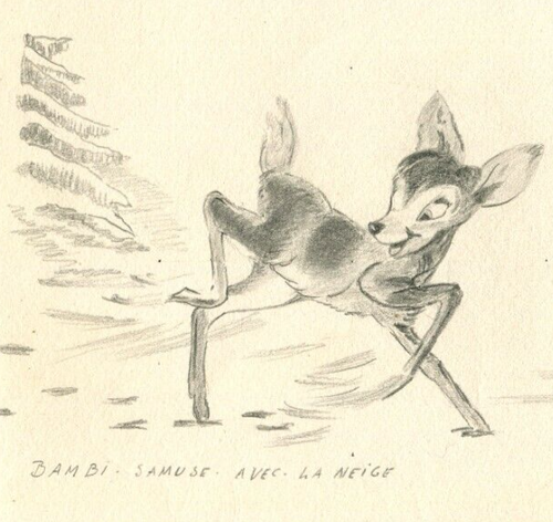 Antique Drawing Original Cartoon, Disney, Mickey, Bambi - Picture 2 of 6