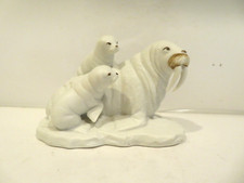 Vintage (1974) ALDON (Japan) porcelain bisque Mother Walrus with two pups USED