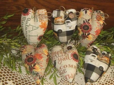 Fall Decor 6 Hearts Wreath Accents 3 Wishes Fabric Autumn Bowl Fillers Handmade 