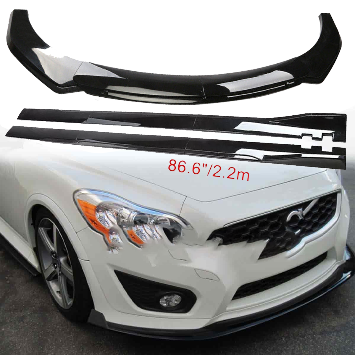 Glossy Black Front Lower Bumper Lip Splitter Spoiler For Volvo C30 C40 C70 C