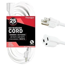 25 ft White Extension Cord 3 Prong for Indoor & Outdoor 13 Amp White Outdoor ...