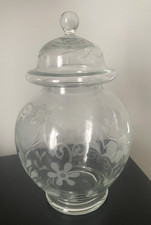 Crystal Glass Etched Floral Apothecary Jar - Vintage - 10 1/2 H - Candy dish