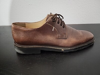 SALVATORE FERRAGAMO Mens Brown Pebble Grain Leather Derby  display picture 2