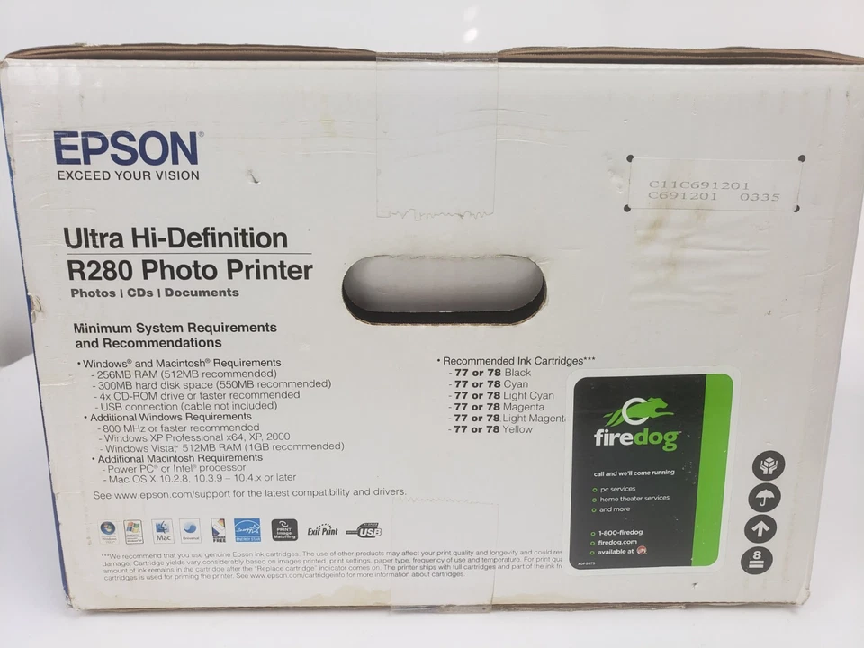 Epson Stylus R280 Ultra Hi-Definition HD Color Inkjet Photo Printer New Unopened - Image 3 of 4