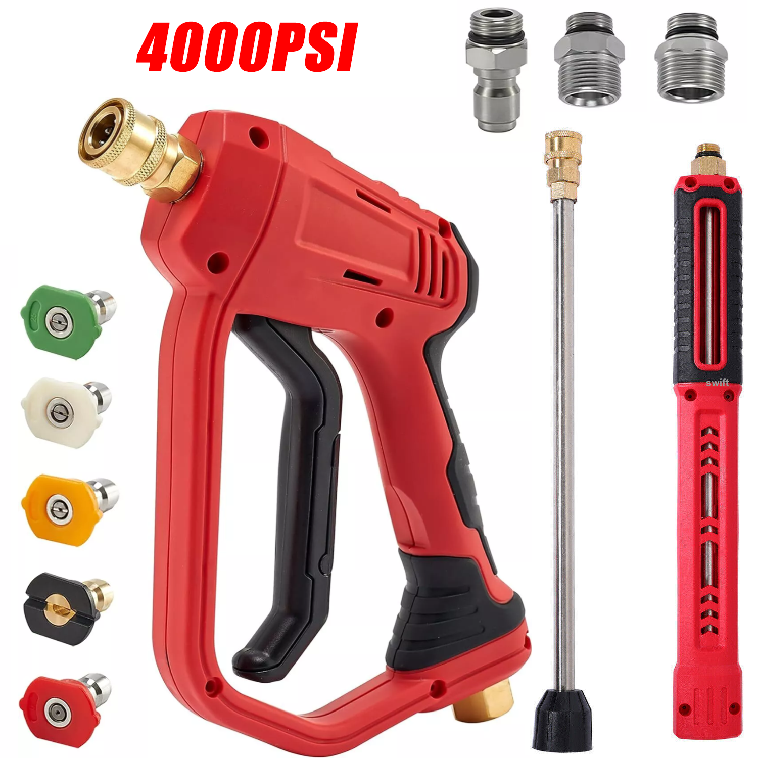 High Pressure 4000PSI Car Power Washer Gun Spray Wand Lance Nozzle and Hose Kit