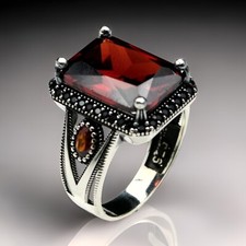 Men's Garnet Ring 925 Sterling Silver Handmade Jewelry Size 7-15 TR01