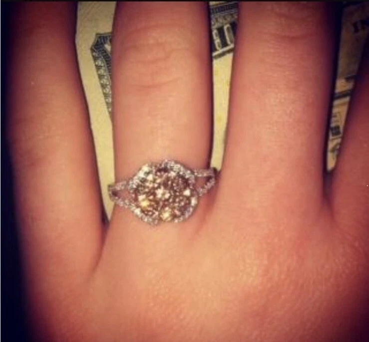 1-1/4 CT. T.W. Champagne and White Diamond Cluster Ring in 14K Two-Tone Gold - Image 3 of 4