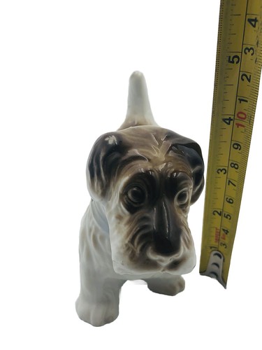Porcelain Scottie Schnauzer Brown White Standing Dog Figurine Japan - Picture 5 of 7