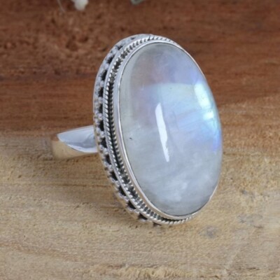 Lovely Moonstone Gemstone 925 Sterling Silver Handmade Ring Jewelry Gift D-55