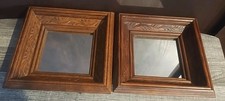 Vintage Pair Wall Mirrors 8 1/2 square Etched Medium To Dark Wood Set Of Two