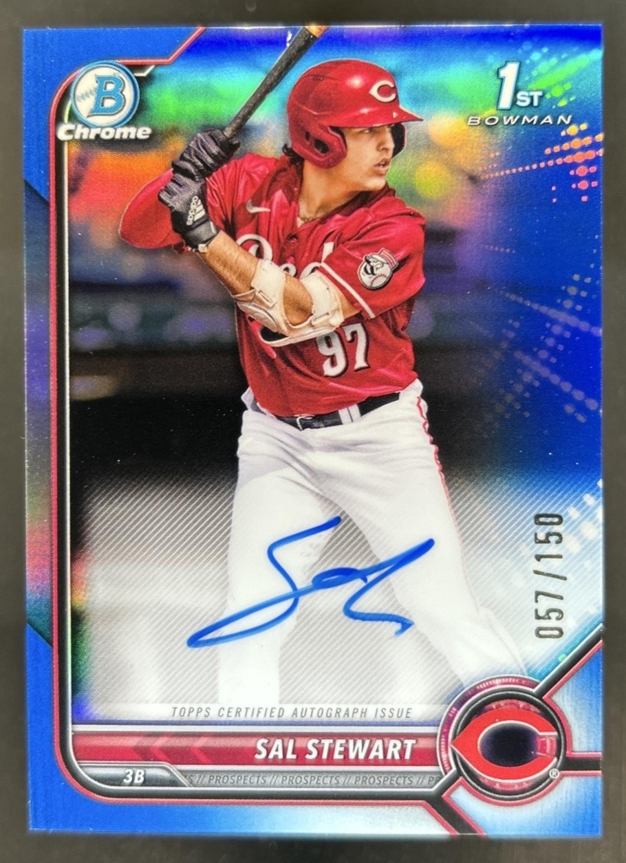 2022 Bowman Draft Sal Stewart Chrome Auto Blue Refractor 1st #/150 Reds