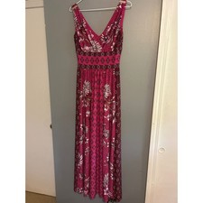 White House Black Market Maxi Dress XXS Pink Red Floral Print Sleeveless V Neck
