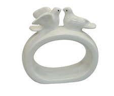 Porzellan Serviettenring Landhausstil weiße Vögel Serviettenhalter