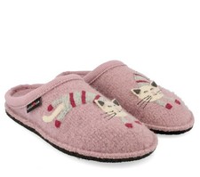 HAFLINGER CHOUPETTE ROSENHOLZ PINK PURE WOOL SLIPPERS CAT KITTY