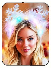 Light up Christmas Headband LED Snowflake Headpiece Glowing Feather Xmas Holi...