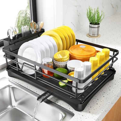 Dish Drying Rack for Kitchen Counter - Large Dish Rack with Drainboard, Rustp...