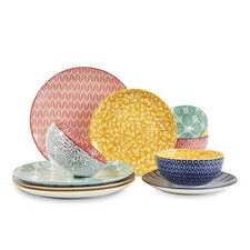 Ceramic Dinnerware Sets, 12-Pieces Plates and Bowls Sets, Scratch Resistant D...