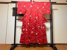 Kimono Fine pattern / Red / Cherry blossom / Length . 147cm, Sleeve length .