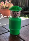 Vintage Fisher Price Little People Dad Man Green Body Green Hat Pilot Captain