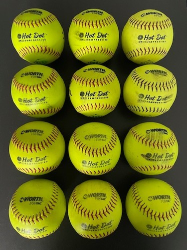 Worth Hot  Dot Used Slow Pitch Softballs ASA/USA 12 Inch One Dozen