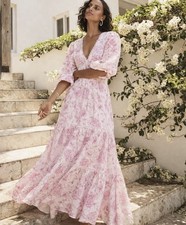 Palm Noosa Dress Size AU 10 US 6 Kloof Street White Pink Floral Midi Linen