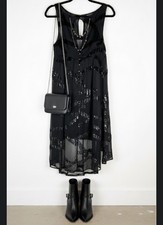 Marc By Marc Jacob Silk Blend Black Sequin Sheer Midi Dress Build In Bra Sz 4