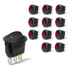 Nilight 12PCS Round Rocker Switches 12V 24V 20A Red LED Switch