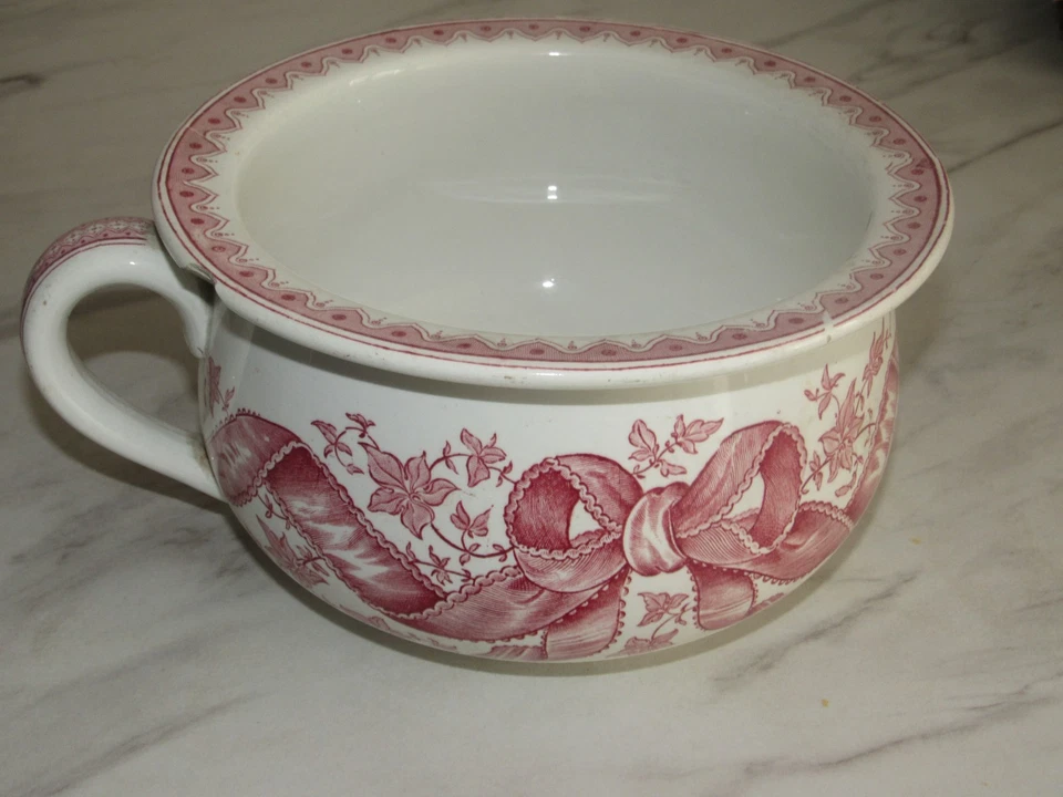 ANCIEN POT DE CHAMBRE EN FAÏENCE DE SARREGUEMINES ROSETTE U&Cie - Photo 2/4