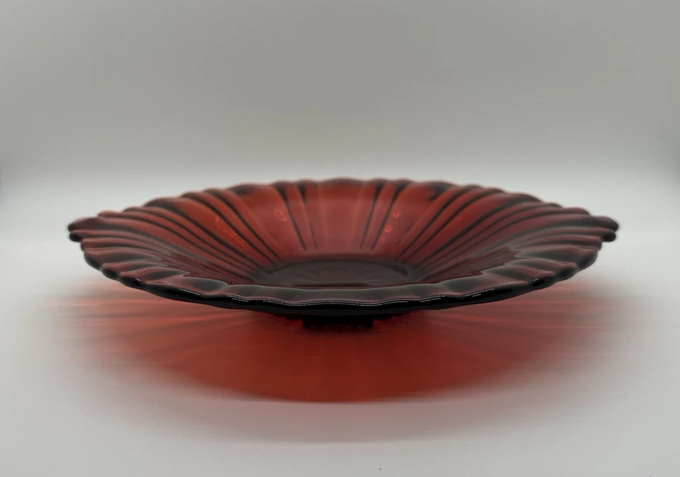 Vintage Royal Ruby Red Glass Candy Dish Bowl Old Cafe Pattern Anchor Hocking MCM - Image 3 of 4