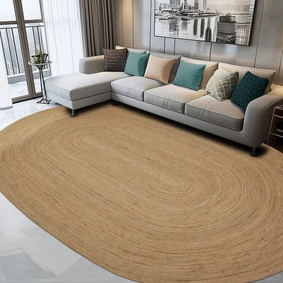 Indien Main Tressé Oval Shaped Jute Tapis,Bohème Tapis Entrée Personnalisé - Photo 1/4