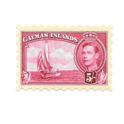 Vintage Cayman Islands Stamp Sticker King George VI Nautical Schooner 5s Decal