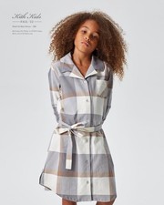 KITH Kids Plaid Long Sleeves Shirt Dress 7 Small Girls Fall 2022 Ghost Grey NEW