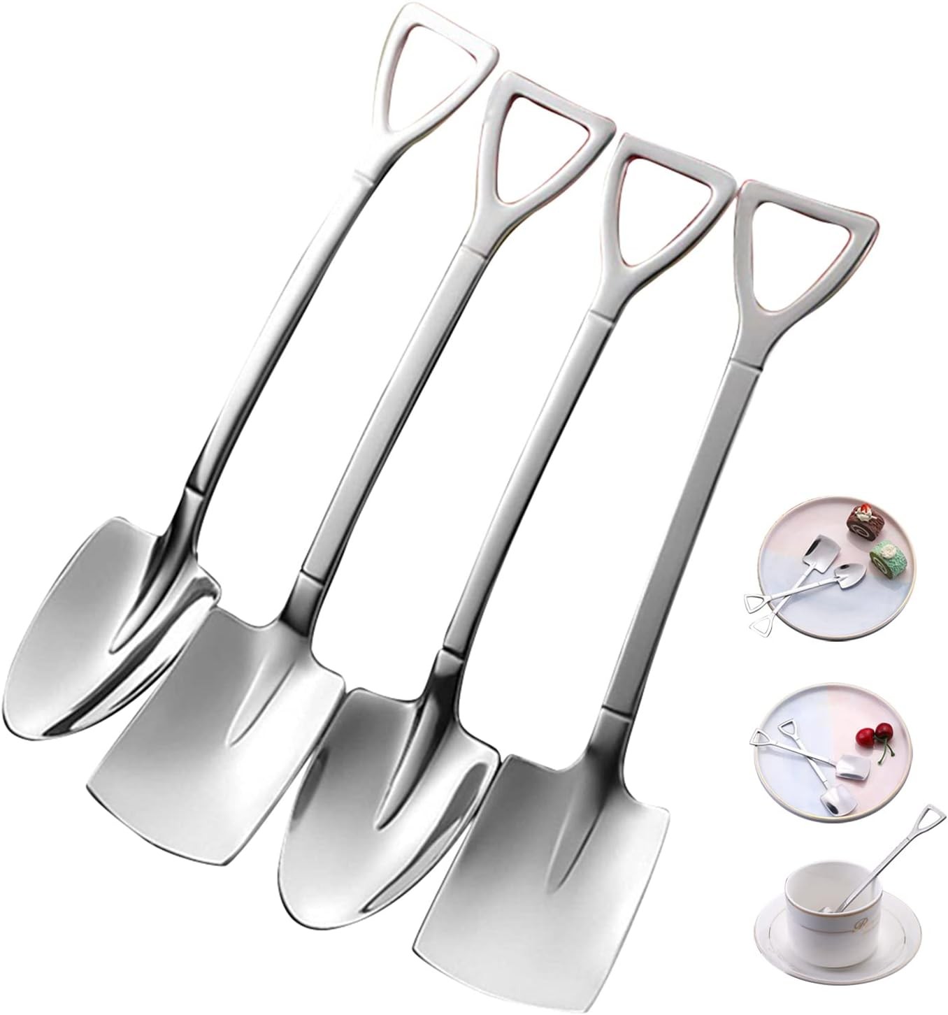 Shovel Spoons for Desserts 4 Pcs Stainless Steel Ice Cream Spoons Espresso Spoo