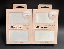 Kitsch Set Of 2 Ivory Standard Size Satin Pillow Case Invisible Zip  New