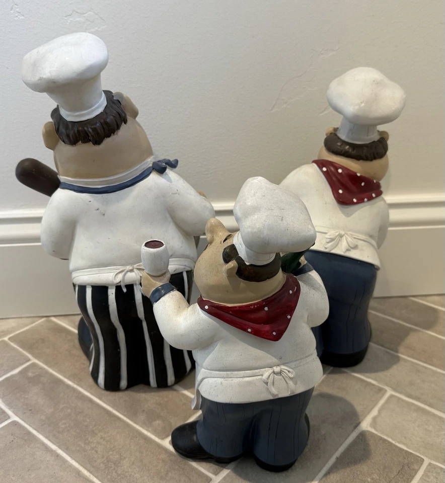 树脂厨师餐厅厨师雕像家庭厨房装饰品雕像装饰 - 3 件套 — 第 2/4 张图片