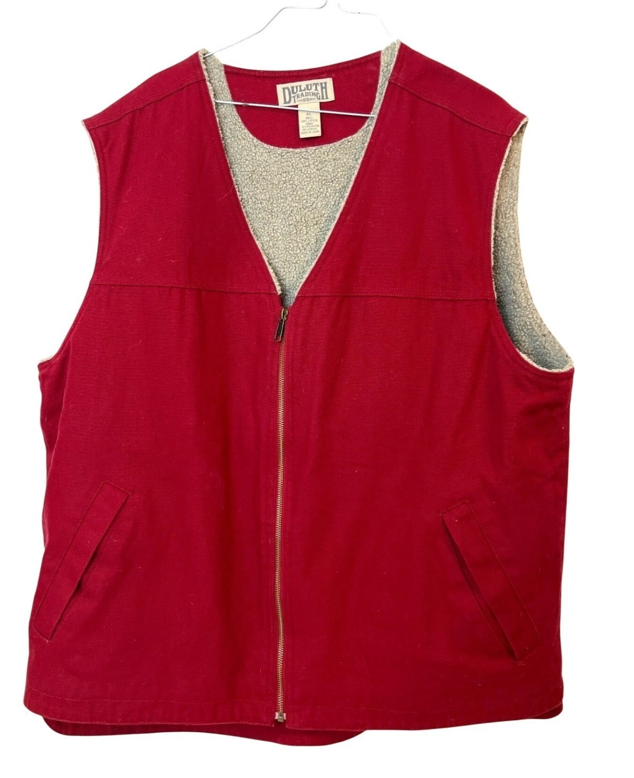 Duluth XL Vest Cotton Lined Burgundy Inside Pockets Zip Fishing Outdoors Hunting
