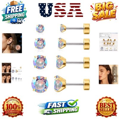 4 Pairs G23 Hypoallergenic Flat Back Titanium Earrings Set for Women Men,20G ...