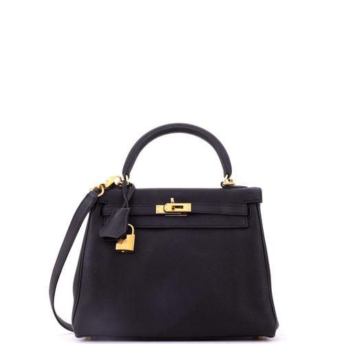 Hermes Kelly Handbag Black Togo with Gold Hardware 25