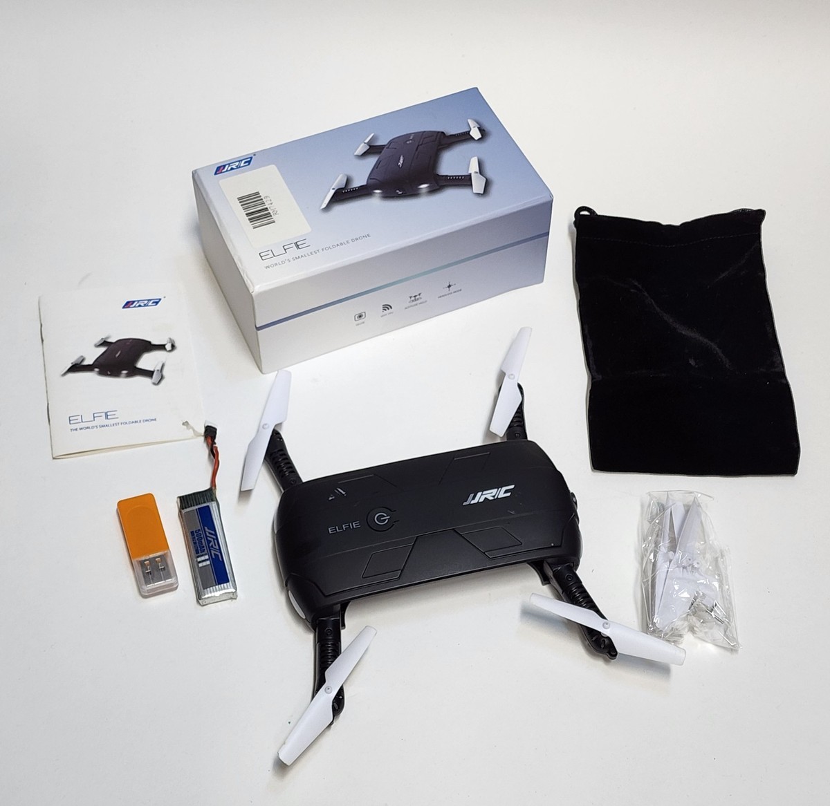JJRC Elfie Selfie Foldable Pocket Quadcopter Drone box manual charger props  bag