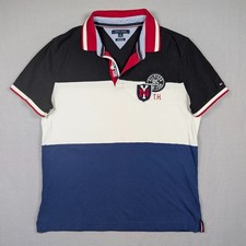 Tommy Hilfiger Polo Shirt Mens Large Multicolor Colorblock Custom Fit Rugby Y2K