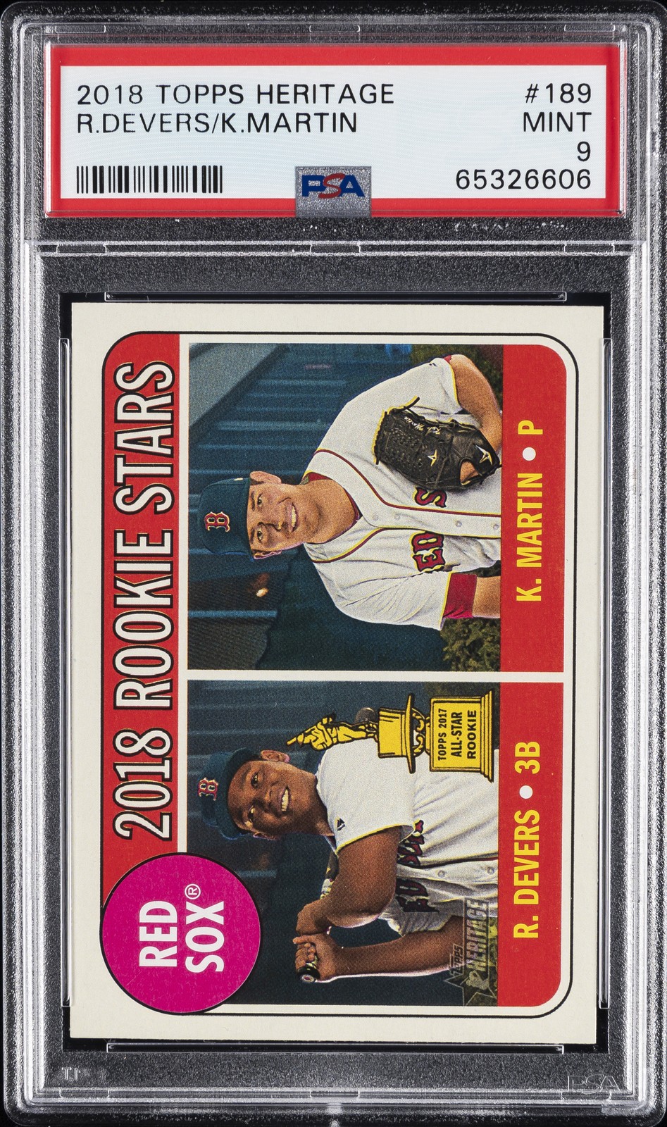 2018 TOPPS HERITAGE #189 KYLE MARTIN/RAFAEL DEVERS ROOKIE RC PSA 9