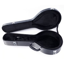 Hardshell A-Style Microgroove Pattern Leather Wood Mandolin Case Black
