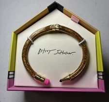 Betsey Johnson Open Hinge Glitter Enamel Pencil Bangle Bracelet in Gold